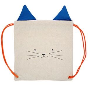 Meri Meri cotton canvas cat drawstring backpack with rainbow pouch